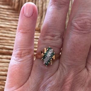 Emerald and diamond cluster ring